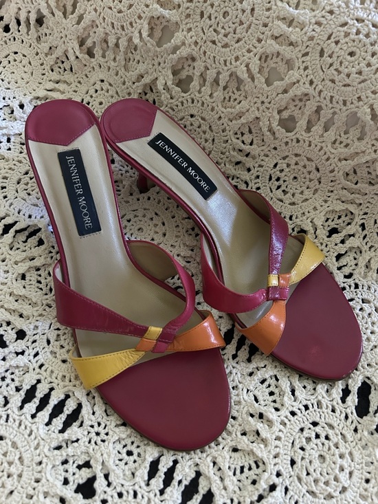 Jennifer Moore Shoes - Jennifer Moore Red Slide Sandals with Orange & Yellow Accents